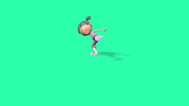 Animated Girl Ponytail Practice Karate Isolated Green Backdrop — Stock Video