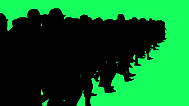 Animace Silueta Skupiny Různorodých Lidí Kráčejících Zeleném Pozadí Chromatickým Klíčem — Stock video