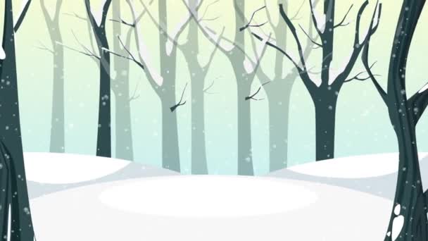 Animation Tranquil Snowy Forest Landscape Delicate Snowflakes Leafless Trees — Stock Video