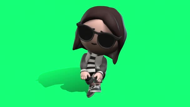 Animation Cool Stylish Cartoon Character Sunglasses Posing Vibrant Green Backdrop — Stock Video