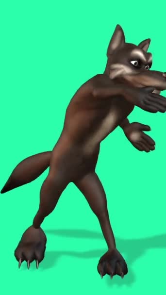 Вертикальна Анімація Цифрова Ілюстрація Мультфільму Вовчий Персонаж Танцює Пустотливим Виразом — стокове відео