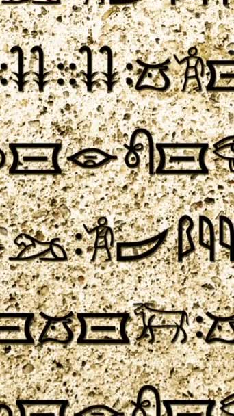 Κατακόρυφο Animation Κοντινό Πλάνο Αρχαίων Ιερογλυφικών Χαραγμένων Μια Ανάγλυφη Επιφάνεια — Αρχείο Βίντεο