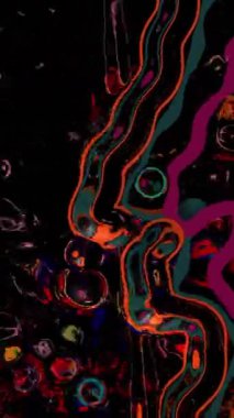 dikey animasyon - Renkli soyut dijital resim girdap şeklinde sıvı kalıplar ve yüzen baloncuklar.