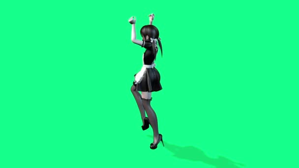 Zielony Ekran Kreskówka Anime Animacja Słodkie Dziewczyna Taniec — Wideo stockowe