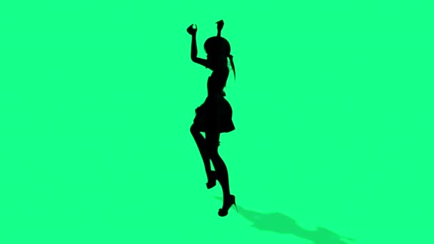 Анимация Аниме Зеленым Экраном Силуэт Милая Девушка Которая Танцует — стоковое видео