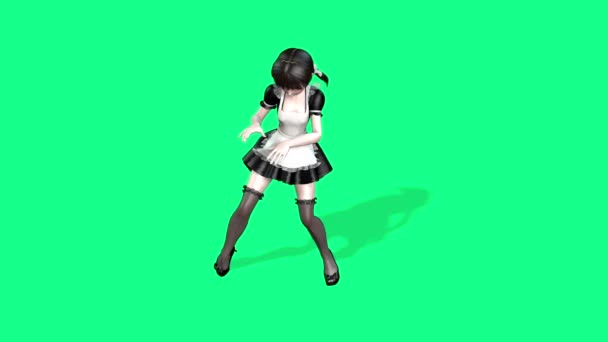 Zelená Obrazovka Kreslený Anime Animace Roztomilé Dívka Tanec — Stock video