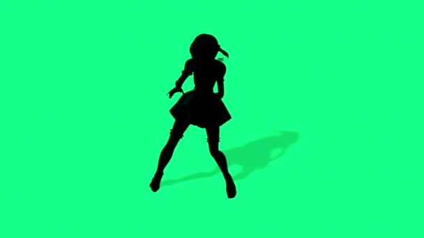 Zelená Obrazovka Kreslené Anime Animace Silueta Roztomilá Dívka Která Tancuje — Stock video