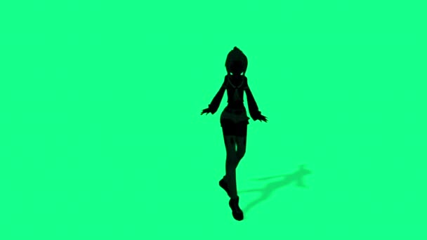 Zielony Ekran Animacja Anime Sylwetka Cute Girl Who Dancing — Wideo stockowe