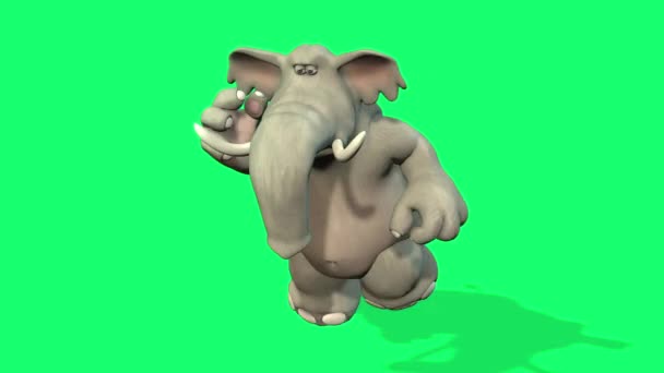 Tecknad Elefantkaraktär Dans Grön Skärm — Stockvideo
