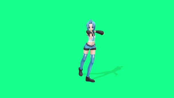 Zielony Ekran Kreskówka Anime Animacja Słodkie Dziewczyna Taniec — Wideo stockowe