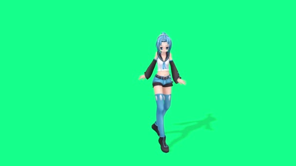 Зелений Екран Мультфільм Аніме Мила Дівчина Танцює — стокове відео