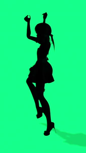 Verticale Video Groen Scherm Cartoon Anime Animatie Silhouet Schattig Meisje — Stockvideo