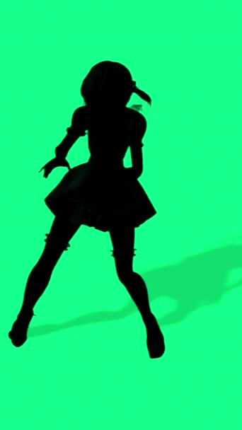 Pionowy Film Zielony Ekran Animacja Anime Animacja Sylwetka Cute Girl — Wideo stockowe