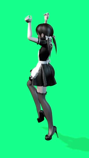 Pionowa Animacja Wideo Zielony Ekran Animacja Anime Cute Girl Dancing — Wideo stockowe