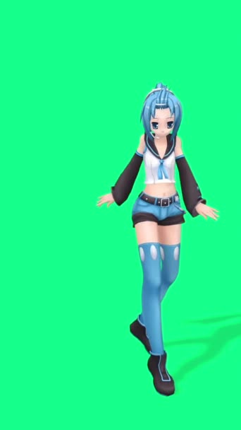 Groen Scherm Cartoon Anime Animatie Schattig Meisje Dansen — Stockvideo