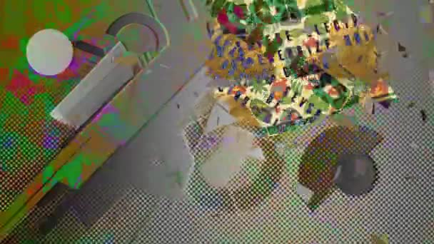 Animatie Abstracte Digitale Collage Met Levendige Kleuren Geometrische Patronen Verduisterde — Stockvideo