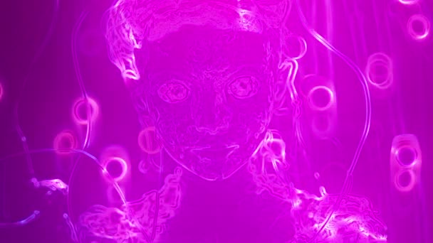 Анімація Яскраве Неонове Рожеве Цифрове Представлення Фігури Гуманоїда Оточенні Абстрактних — стокове відео