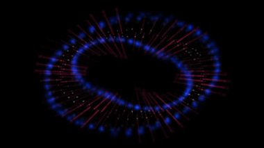animasyon - Koyu bir arkaplanda mavi ve kırmızı renkte parlayan neon ışıkların dairesel deseni.