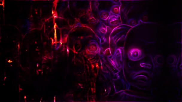 Анимация Неоновые Абстрактные Лица Темой Ужаса Идеально Подходит Творческого Хэллоуина — стоковое видео
