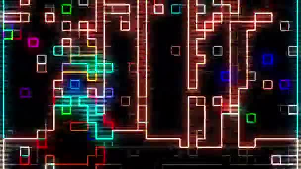 Анимация Яркий Абстрактный Цифровой Фон Многоцветными Квадратами Динамическим Искажением Глюка — стоковое видео