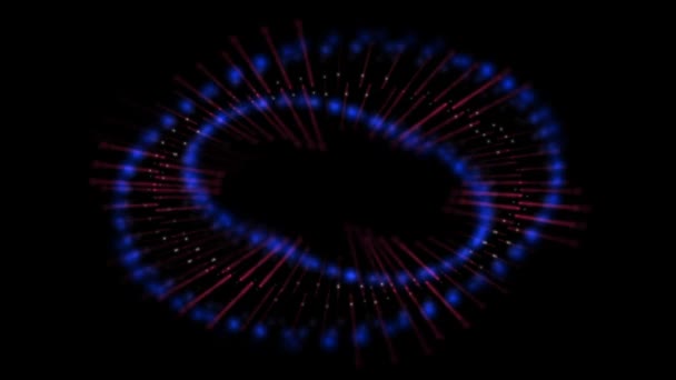 Animación Patrón Circular Luces Neón Brillantes Tonos Azules Rojos Sobre — Vídeos de Stock