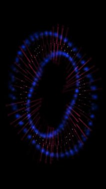 dikey animasyon - Koyu bir arkaplanda mavi ve kırmızı renkte parlayan neon ışıkların dairesel deseni.