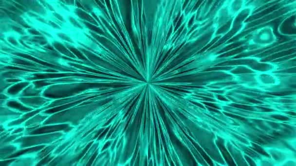 Animação Padrões Luz Azul Turquesa Radiante Explodindo Ponto Central Fundo — Vídeo de Stock