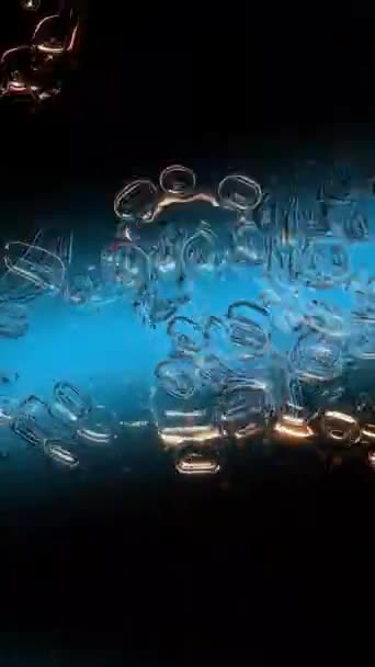 Вертикальная Анимация Художественная Визуализация Светящихся Пузырьков Жидких Форм Синими Оранжевыми — стоковое видео