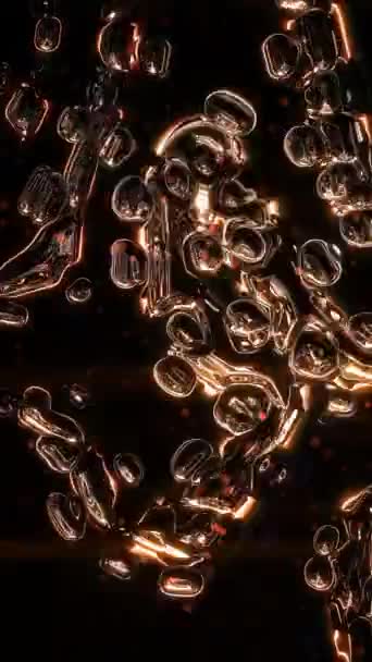 Вертикальная Анимация Динамически Генерируемые Металлические Жидкие Фигуры Ярким Огненным Контуром — стоковое видео