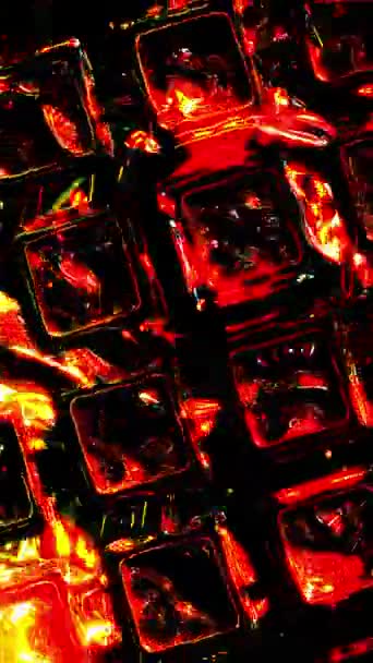 Вертикальная Анимация Яркий Абстрактный Рисунок Светящимися Красными Кубиками Льда Создающий — стоковое видео
