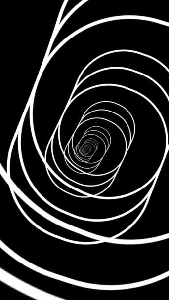 Animación Vertical Intrigante Diseño Espiral Monocromática Creando Efecto Túnel Óptico — Vídeos de Stock