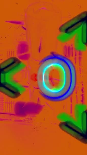 Вертикальна Анімація Абстрактне Глюкове Мистецтво Яскравим Помаранчевим Фоном Зеленими Акцентами — стокове відео