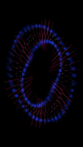 垂直アニメーション 暗い背景に青と赤の色合いで輝くネオンライトの円形パターン — ストック動画