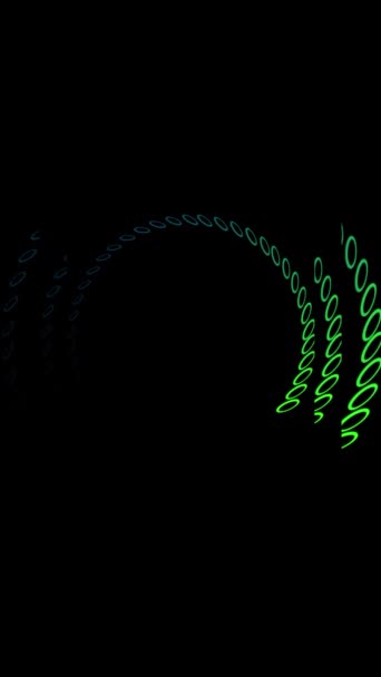 Animacja Pionowa Żywe Neonowe Spirale Światła Zielonego Świecące Czarnym Tle — Wideo stockowe