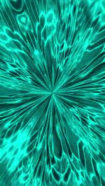 Vertical Animation Radiant Turquoise Light Patterns Exploding Central Point Dark — Stock Video