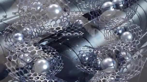Animation Futuristische Metallische Kugeln Sechseckigen Strukturen Mit Komplexem Rendering — Stockvideo