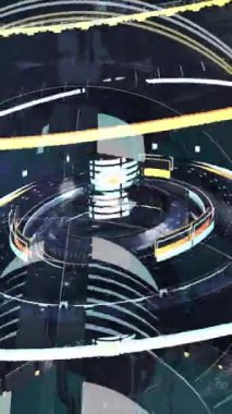 dikey animasyon - Soyut uzay istasyonu iç dizaynı neon ışık yolları ve modern tasarım estetiği.