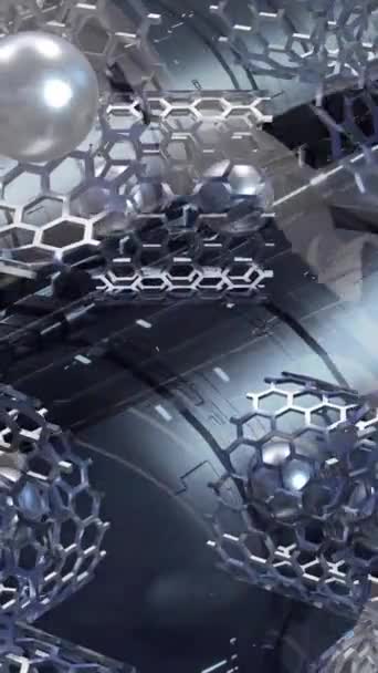 Vertikale Animation Futuristische Metallische Kugeln Sechseckigen Strukturen Mit Komplexem Rendering — Stockvideo