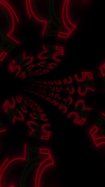 Вертикальная Анимация Яркие Неоновые Световые Узоры Излучаемые Центра Темном Фоне — стоковое видео