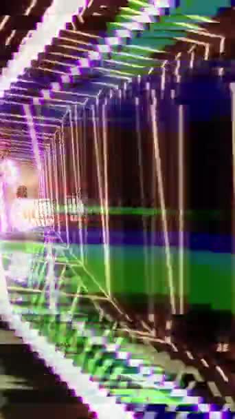 垂直动画 彩色抽象图像 动态城市夜间背景的充满活力的光线小径 — 图库视频影像