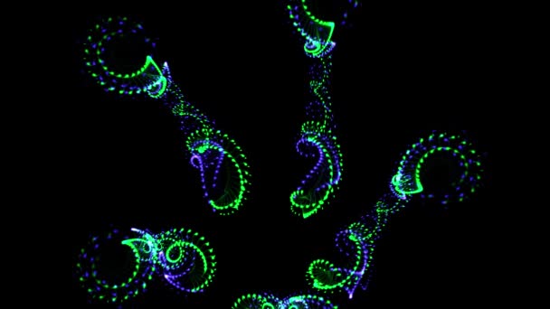 Animation Vibrantes Spirales Fractales Vert Fluo Bleu Brillant Sur Fond — Video