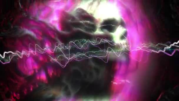 Анимация Художественное Изображение Черепа Человека Окружении Кружащегося Дыма Монохроматическом Фиолетовом — стоковое видео