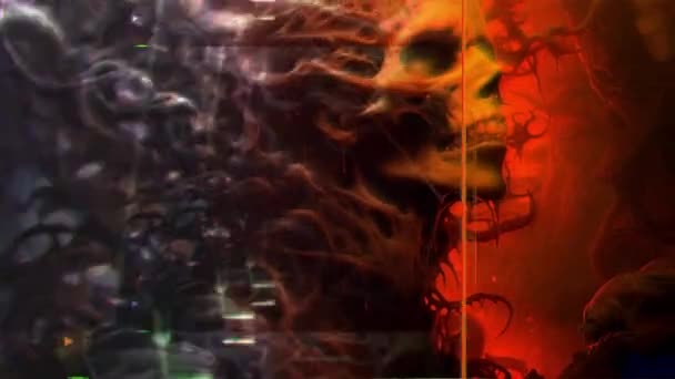 Анімація Моторошне Абстрактне Мистецтво Зображує Череп Жахливі Обличчя Привидами Психоделічний — стокове відео