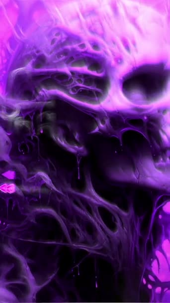Vertical Animation Artistic Rendering Human Skull Surrounded Swirling Smoke Monochromatic — Stock Video