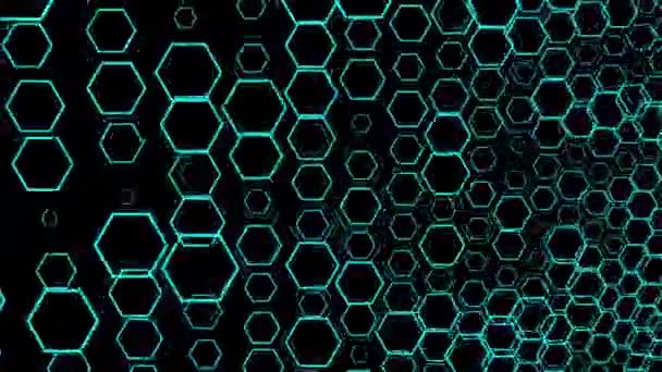 Digital Illustration Network Interconnected Blue Hexagons Solid Black Background Conveying — Stock Video