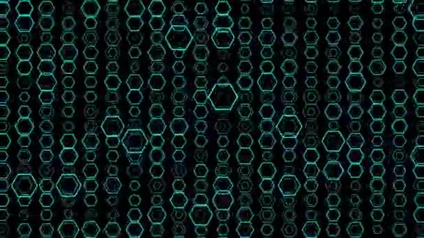 Ψηφιακή Απεικόνιση Διαφόρων Μπλε Εξάγωνων Διασυνδεδεμένων Ένα Κατάμαυρο Φόντο Που — Αρχείο Βίντεο