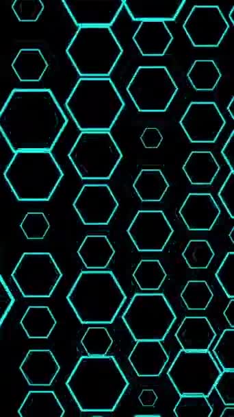 Digital Illustration Ett Nätverk Sammankopplade Blå Hexagoner Solid Svart Bakgrund — Stockvideo