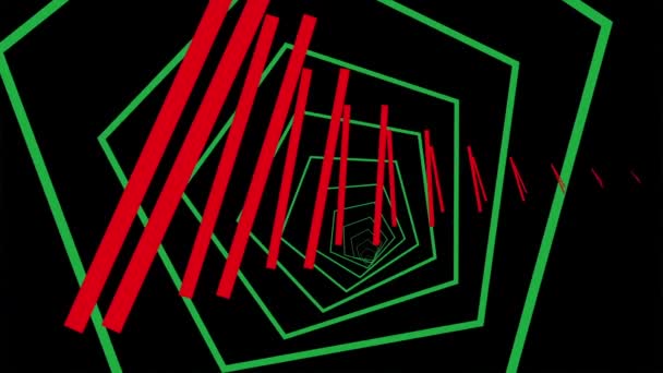 赤と緑の六角形の形をした未来的な抽象的なネオン トンネルは深さと技術の感覚を提供します — ストック動画