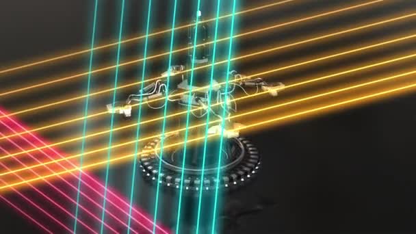 Ztvárnění Futuristického Robotického Ramene Zvýrazněného Zářivými Neonovými Světly Proti Tmavému — Stock video