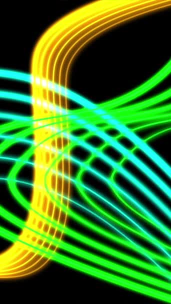 Linhas Brilhantes Dinâmicas Vibrantes Amarelas Verdes Fluindo Suavemente Sobre Fundo — Vídeo de Stock
